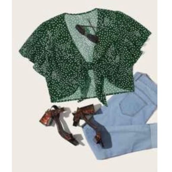🌟3 FOR $15🌟 SHEIN Green Polka Dot Crop Top Women’s Size X - Large (12) - Picture 1 of 11